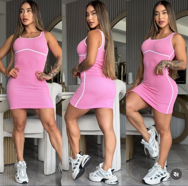 VESTIDO CORTO BICOLOR EN RIB - Image 2
